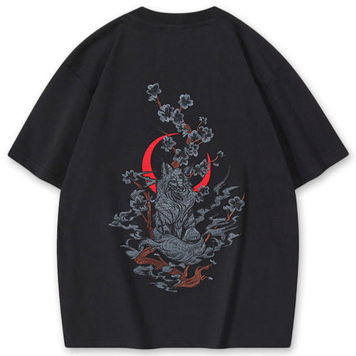 Moonlight Kitsune Embroidered T-shirt