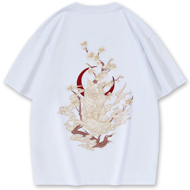 Moonlight Kitsune Embroidered T-shirt