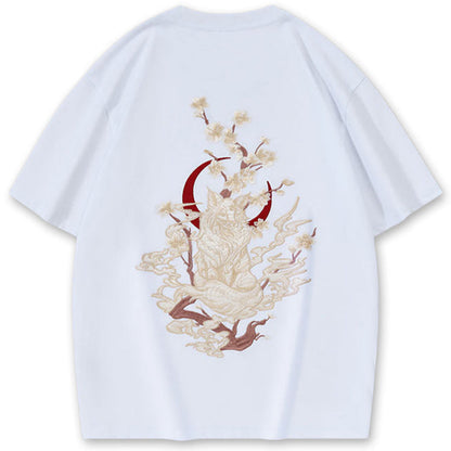 Moonlight Kitsune Embroidered T-shirt